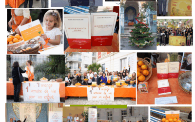 Ventes de fruits et du livre « Il suffit d’aimer pour préserver la vie » de Muriel Tran Ercolano, au profit des femmes et des enfants les plus démunis dans le monde.